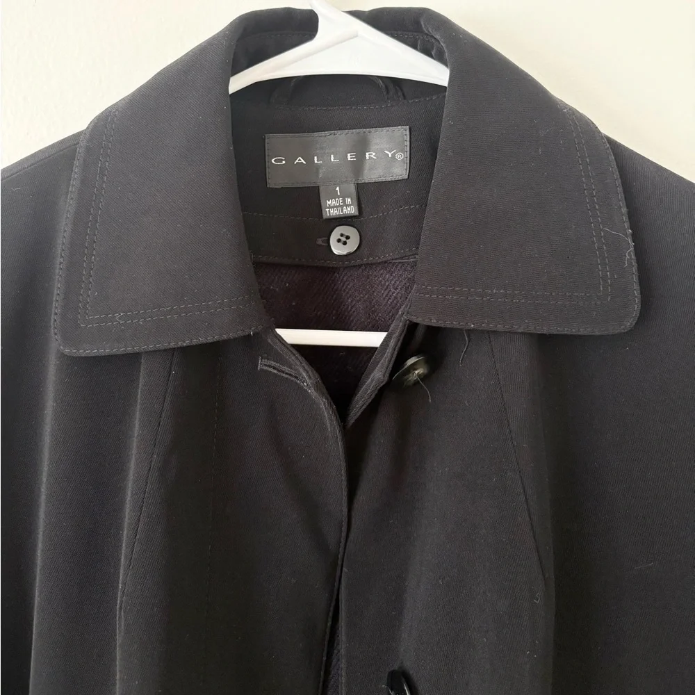 Gallery Vintage Black Long Floor Length Button Down Collared Trench Coat Small - Picture 6 of 11